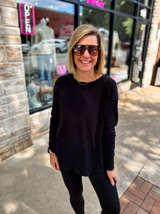 Black Refined Raglan Long Sleeve Top