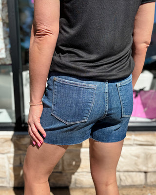 Criss Cross Dark Wash Shorts | Judy Blue