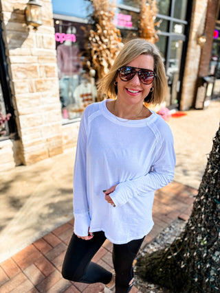 White Refined Raglan Long Sleeve Top