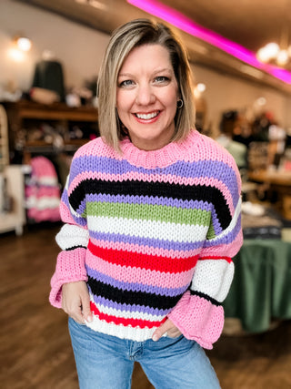 Pink Lavender Multi Colored Stripe Sweater
