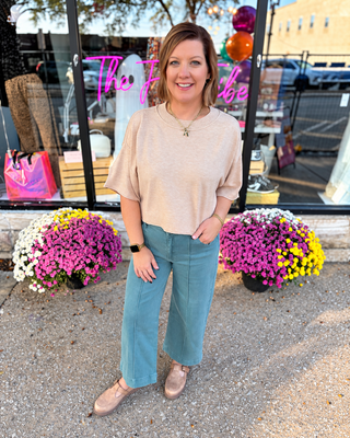 Teal Pinktuck Wide Leg Denim Pants | Zenana