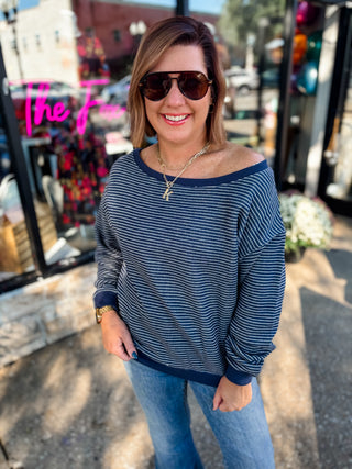 Unwind Off Shoulder Stripe Top