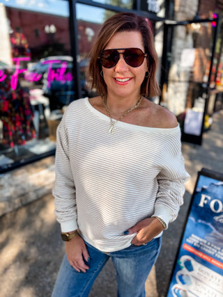 Unwind Off Shoulder Stripe Top