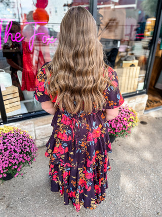 Plum Tiered Floral Midi Dress