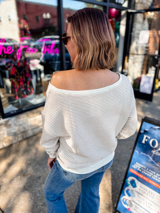 Unwind Off Shoulder Stripe Top