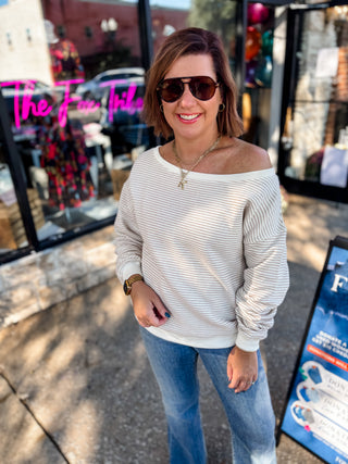 Unwind Off Shoulder Stripe Top