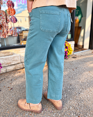 Teal Pinktuck Wide Leg Denim Pants | Zenana