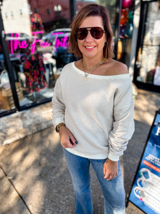 Unwind Off Shoulder Stripe Top