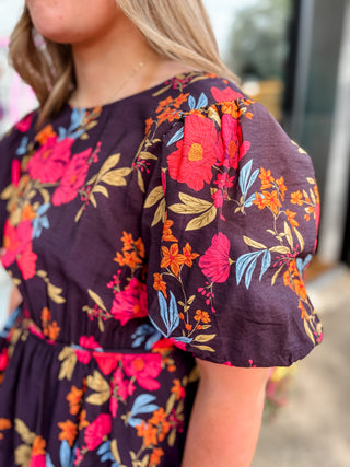 Plum Tiered Floral Midi Dress