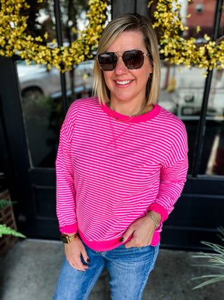 Candy Pink Stripe Pullover