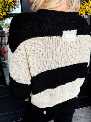 Harper Stripe Split Neck Sweater