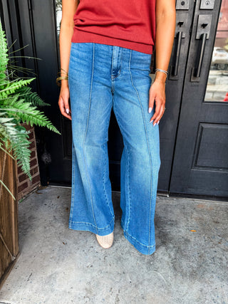 Liza Classic Fade Palazzo Pintuck Jeans | Judy Blue