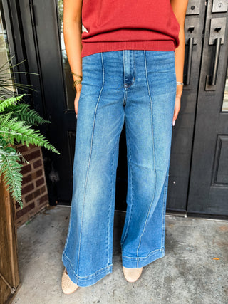 Liza Classic Fade Palazzo Pintuck Jeans | Judy Blue