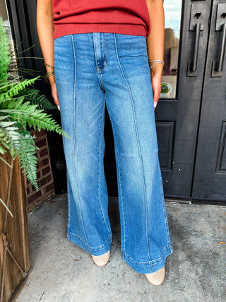Liza Classic Fade Palazzo Pintuck Jeans | Judy Blue