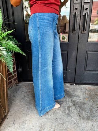 Liza Classic Fade Palazzo Pintuck Jeans | Judy Blue