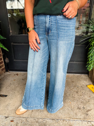 Liza Classic Fade Palazzo Pintuck Jeans | Judy Blue