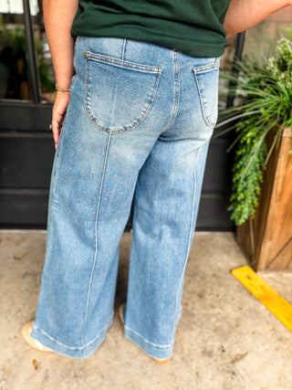 Liza Classic Fade Palazzo Pintuck Jeans | Judy Blue
