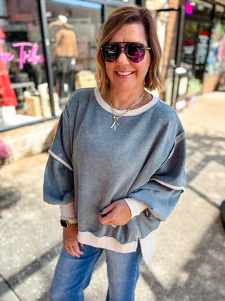 Contrast Theory Balloon Sleeve Sweatshirt