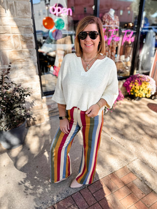 Retro Revival Stripe Wide Leg Jeans