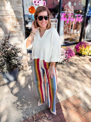 Retro Revival Stripe Wide Leg Jeans