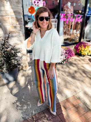 Retro Revival Stripe Wide Leg Jeans