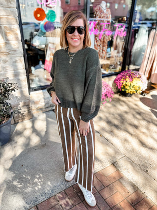 Chocolate Uptown Stripe Wide Leg Pants