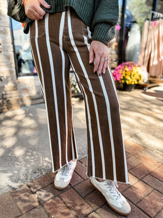 Chocolate Uptown Stripe Wide Leg Pants
