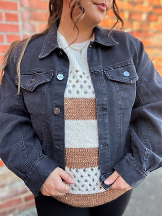 Black Balloon Sleeve Denim Jacket | Risen