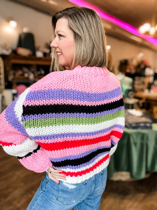 Pink Lavender Multi Colored Stripe Sweater