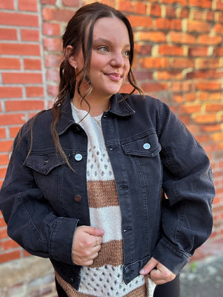 Black Balloon Sleeve Denim Jacket | Risen