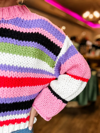 Pink Lavender Multi Colored Stripe Sweater