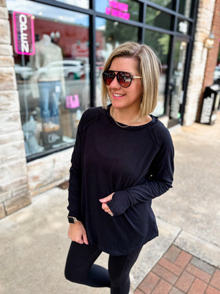 Black Refined Raglan Long Sleeve Top