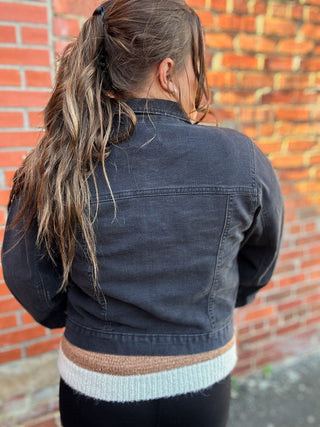 Black Balloon Sleeve Denim Jacket | Risen