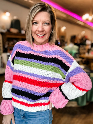Pink Lavender Multi Colored Stripe Sweater